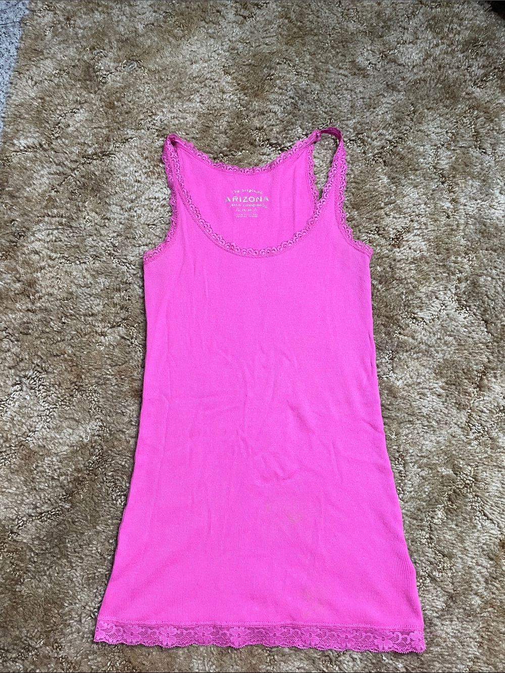 The Original Arizona Jean Company Pink Lace Trim Tank Top Y2K Style Size Medium